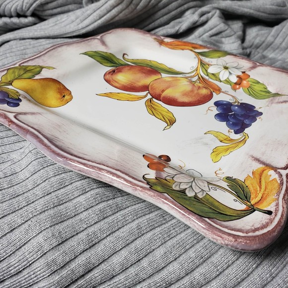 Sur La Table Square Shaped 9"x9" Fruit Peach Grape Floral 9x9 Plate AS IS - Picture 6 of 11